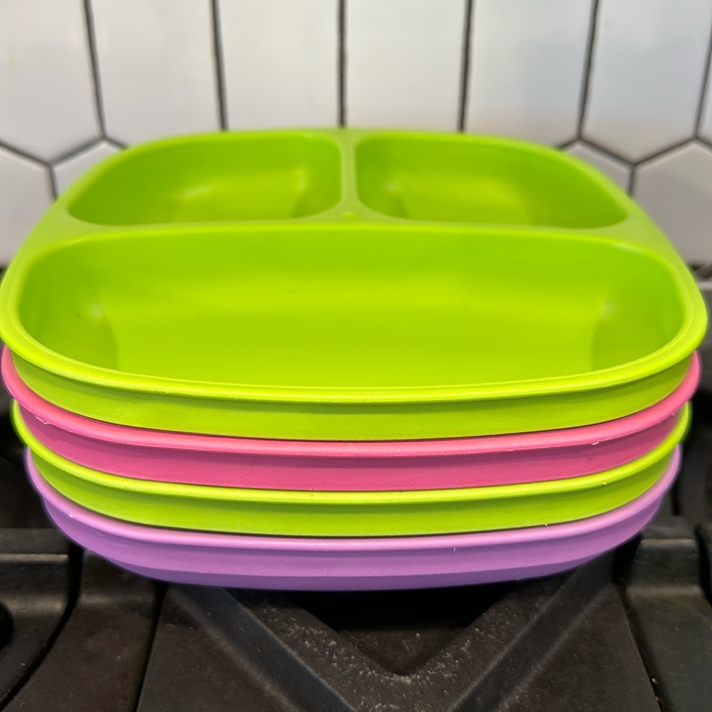 Set of 4 Re-Play Made in USA Divided Plates for Baby/Toddler